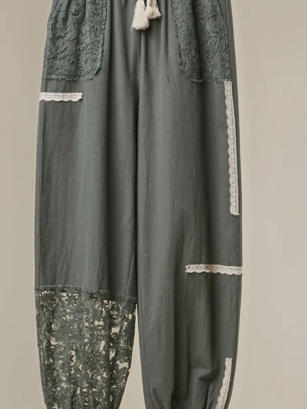 Mello Lace Accents Boho Patchwork Joggers